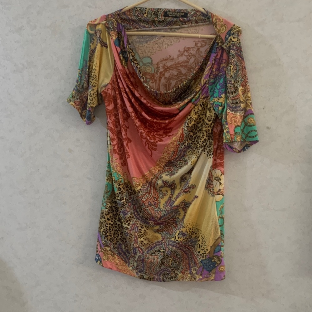 Vibrant Multicolor Cowl Neck Blouse